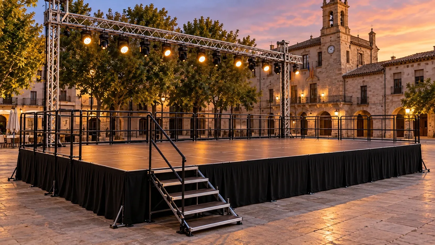 Escenari muntat davant de l'ajuntament a la plaça major